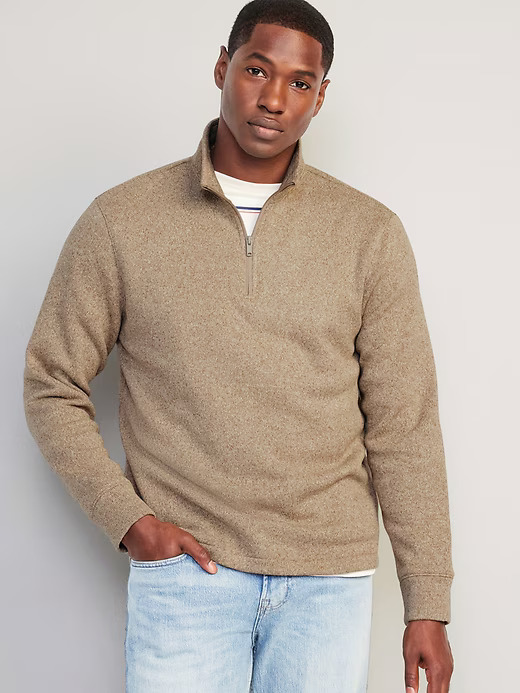 Sweater-Knit Quarter Zip (Heathered Camel) - Old Navy